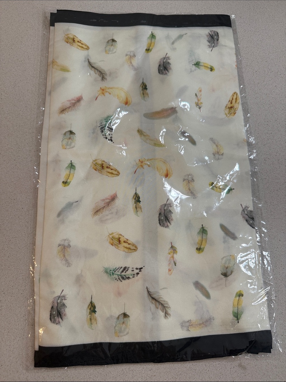 100% SILK Feather Print Scarf - NWT